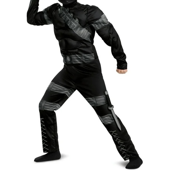 Boys Black Ninja Gi Joe halloween Costume with Muscle Chest & Knife Size 8-10 - Picture 1 of 10